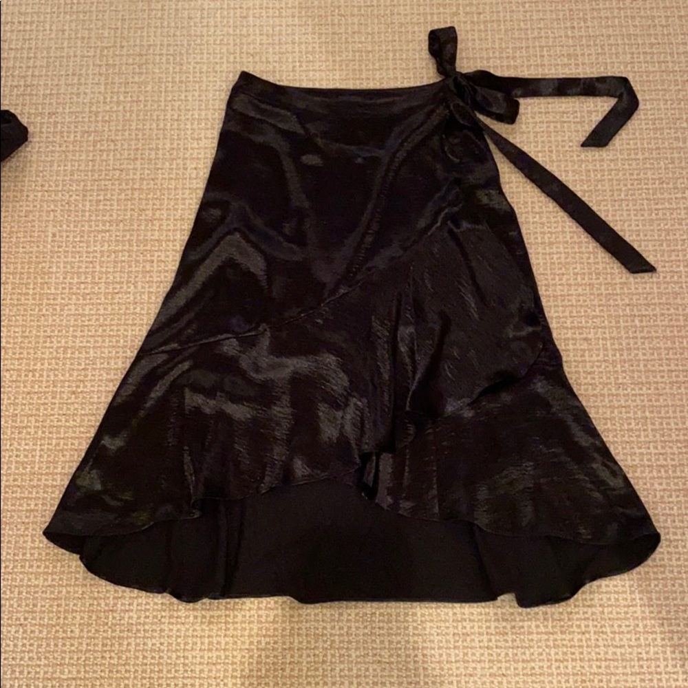Black ruffle wrap skirt with tie